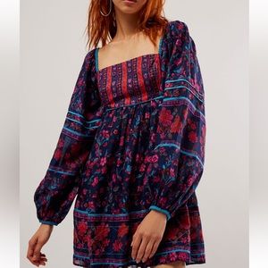Free People Floral Mini Dress - Blue and Pink